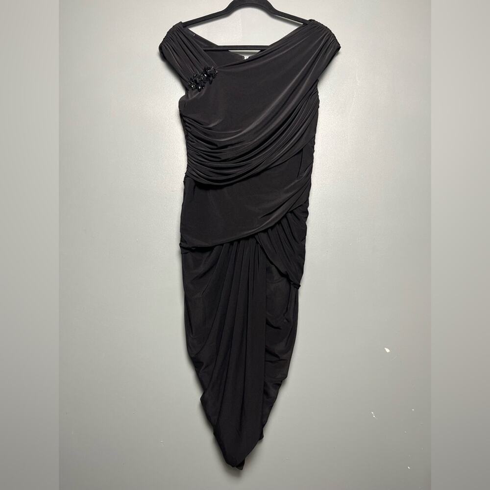 Tadashi Shoji Black Asymmetrical Draped Dress Off The Shoulder Women’s Size L